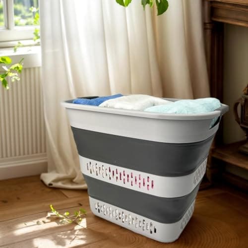 Sammart 40L Collapsible Laundry Basket - Space Saving Storage Container (1, Grey)