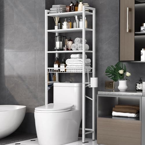 4-Tier Over-The-Toilet Storage Rack with Adjustable Shelf and Basket