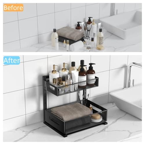 2-Tier Metal Under Sink Organizer, Slide Out Cabinet Storage, Black