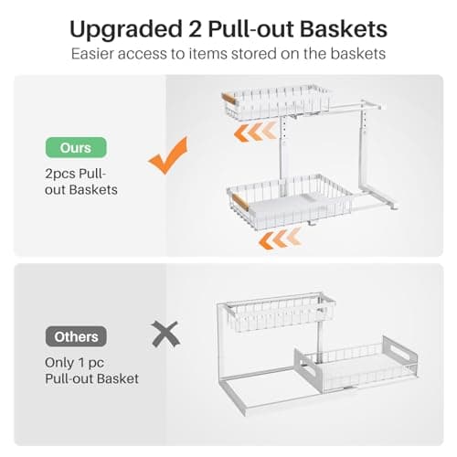 Under Sink Slide-Out Cabinet Organizer Shelf, White