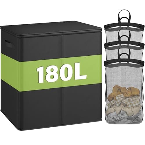Raybee 180L Laundry Basket with Lid and 3 Sections