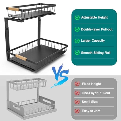 Adjustable 2 Tier Under Sink Organizer and Storage for Kitchen and Bathroom Cabinet