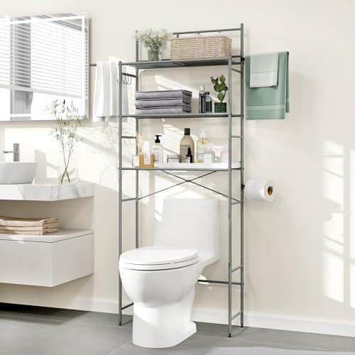 Toilet Storage Organizer Shelf with X-Shaped Bar and Hooks