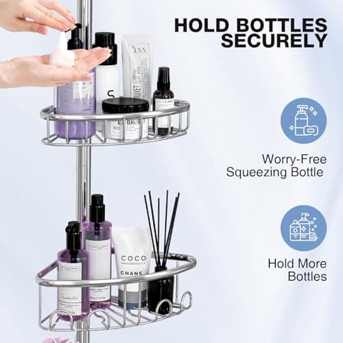 Stainless Steel 4-Tier Corner Shower Caddy - 47-121 Inch Adjustable Bath Rack - Silver