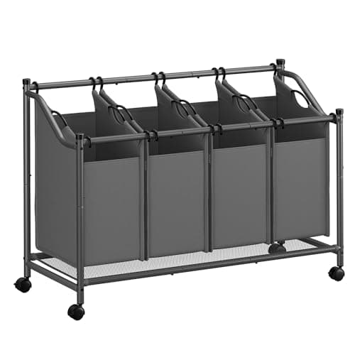SONGMICS Rolling Laundry Basket with 4 Removable Bags, Ink Black URLS103B01