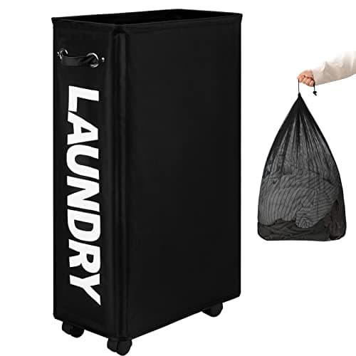 DOKEHOM 25-Inch Slim Collapsible Laundry Basket on Wheels (Black)