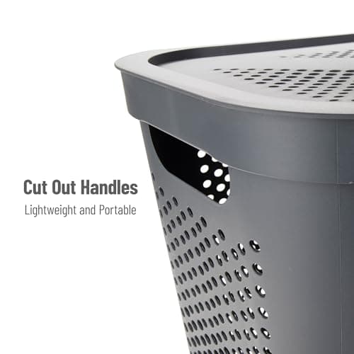 60L Slim Laundry Hamper with Lid, Ventilated Gray Plastic