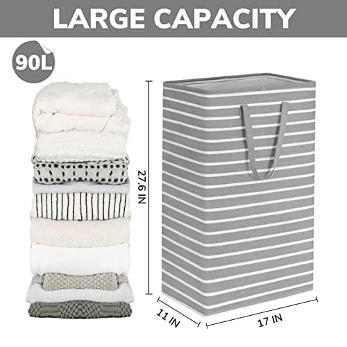 Goodpick 90L Large Tall Laundry Basket Organizer 2-Pack Storage Baskets for Dirty Clothes & Baby Laundry in Grey