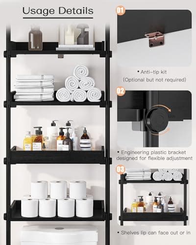 ALLZONE Over Toilet Storage Cabinet, 4 Adjustable Shelves, Black