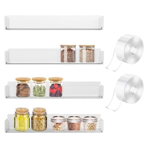 VAEHOLD Clear Wall Spice Rack with Nano Tape for Kitchen Cabinet Door - 4 Pack