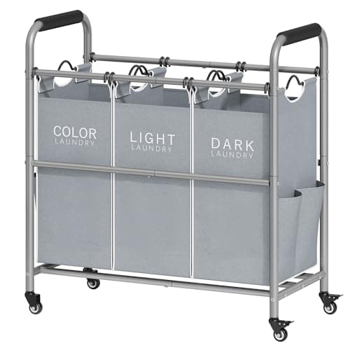 Tajsoon 3 Bag Laundry Sorter Cart, Grey