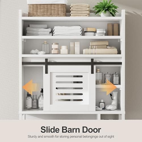 Meilocar White Freestanding Toilet Storage Cabinet with Sliding Doors