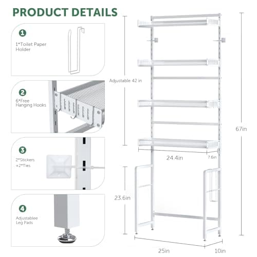 Tookomi 4-Tier Over Toilet Organizer, White