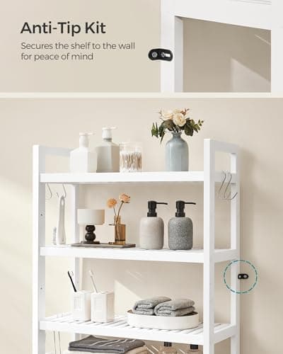 SONGMICS Cloud White 4-Tier Over Toilet Organizer 10.2x24.8x72.8 Inches