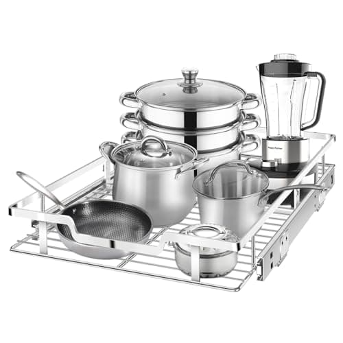 16" W x 22" D Chrome Slide Out Cabinet Organizer, Heavy Duty Pantry Shelves