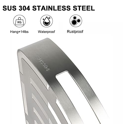 NearMoon No Drill 304 Stainless Steel Shower Organizer 2 Hook Pack