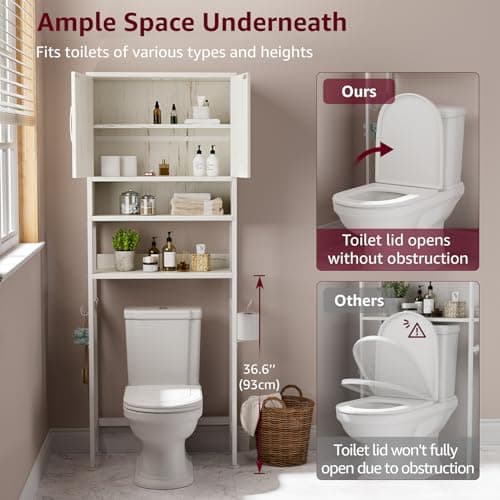 Narrow Farmhouse Toilet Cabinet with Doors 71" Tall Distressed White