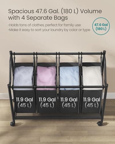 SONGMICS Rolling Laundry Basket with 4 Removable Bags, Ink Black URLS103B01