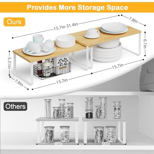 Large Wood Cabinet Organizers, Set of 4, Expandable Metal White