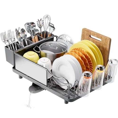 Stainless Steel Dish Drying Rack for Kitchen Counter with Cutlery Holder