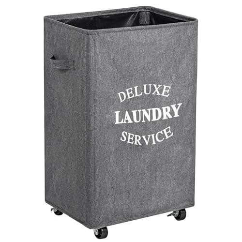 WOWLIVE Large Rolling Laundry Hamper, 90L Collapsible Black