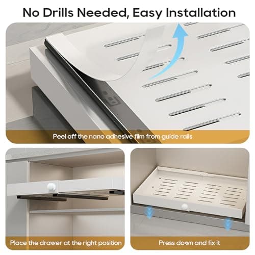 Expandable Cabinet Organizer with Adhesive Nano Film - White