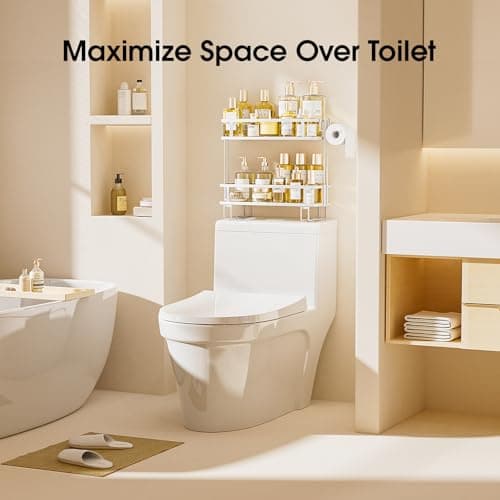 Over-The-Toilet Storage Shelf for Bathroom Organization, Large Capacity, Easy Installation, Rust-Resistant - White
