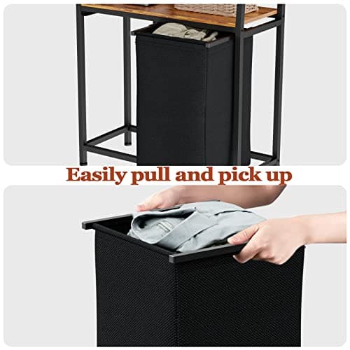 Laundry Hamper with Shelf, Hooks, and Removable Bags: For Laundry Room, Bathroom, Bedroom