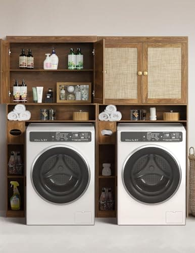 Rustic Brown Over Toilet Organizer with Double Doors & Adjustable Shelf