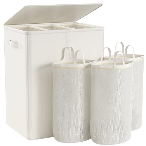 Raybee 180L Laundry Basket with Lid and 3 Sections