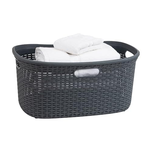 Ivory Wicker 40L Mind Reader Laundry Basket, Plastic Lid