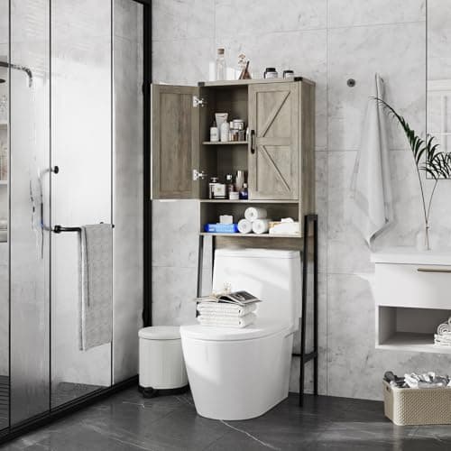 Over-the-Toilet Storage Cabinet with Anti-Tip Shelves, Grey
