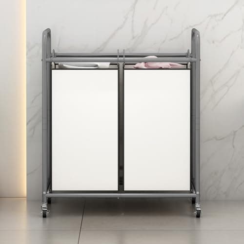 2-Bag Laundry Sorter Cart with Rolling Bags for Clothes Storage in Beige