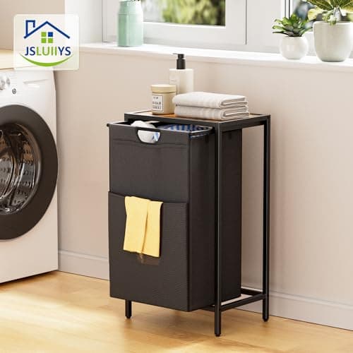 Rustic Brown & Black Laundry Hamper with Shelf & Pull-Out Bag