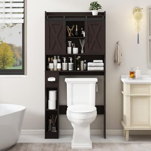 Bathroom Space-Saving Toilet Cabinet with Barn Door