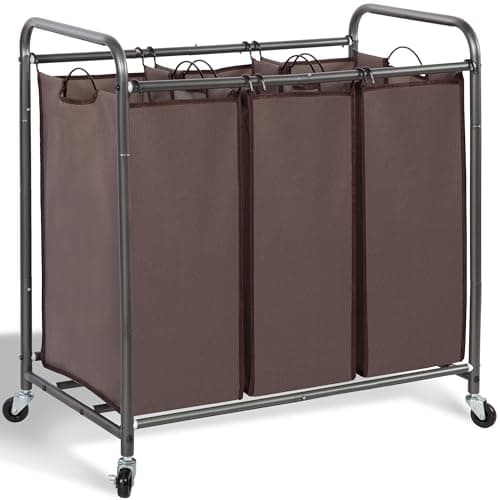 Heavy Duty Rolling Laundry Sorter Cart with Lockable Wheels, Black