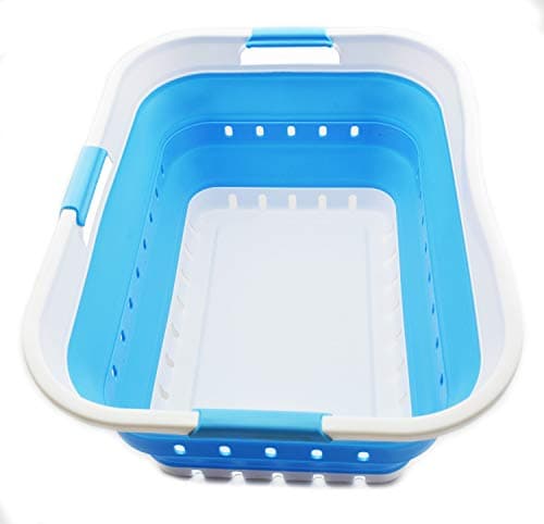Collapsible 42L Plastic Laundry Basket - Space Saving Storage for Laundry - White/Grey (1, Adult)