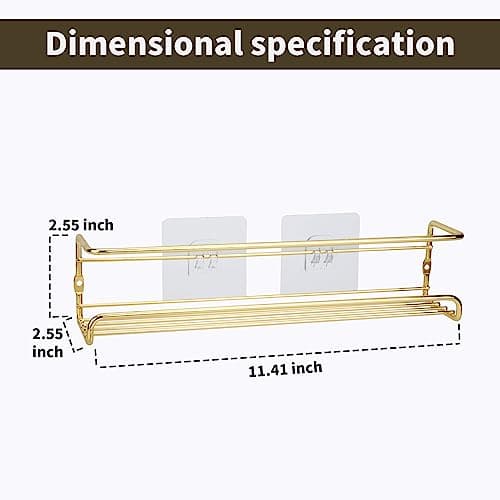 2 Pack Gold Self-Adhesive Metal Spice Racks for Fridge Doors & Kitchens