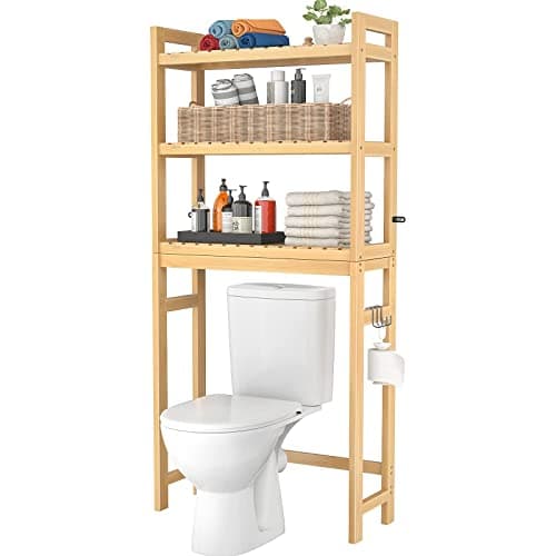 Homykic 3-Tier Bamboo Over-The-Toilet Organizer, White