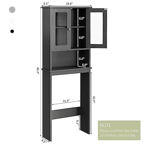 Meilocar Grey Over Toilet Storage Cabinet with Glass Doors