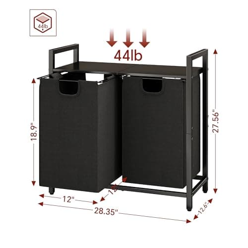 Laundry Basket Organizer with Shelf and Removable Bags for Laundry Room, Bathroom, and Dorm - 2 x 11.8 gallons (44.5L)