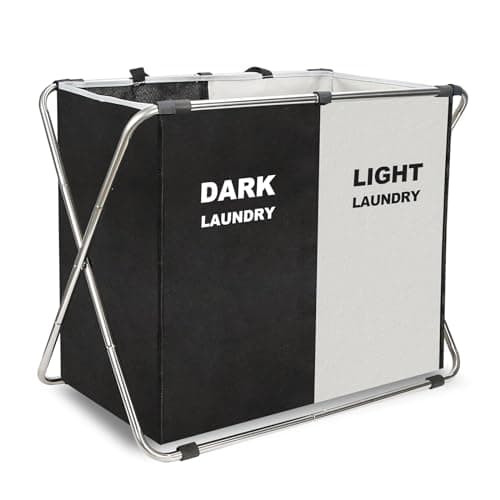 135L Laundry Sorter Basket with Aluminum Frame, 26" x 24" H, Black+White (2-Section)