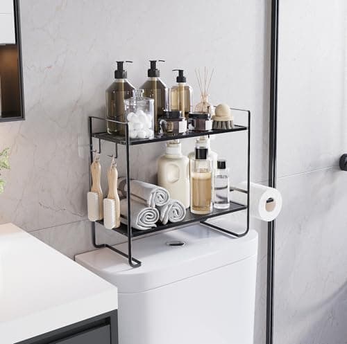 2-Tier Black Acrylic Over The Toilet Organizer, Large Capacity, Rust-Resistant