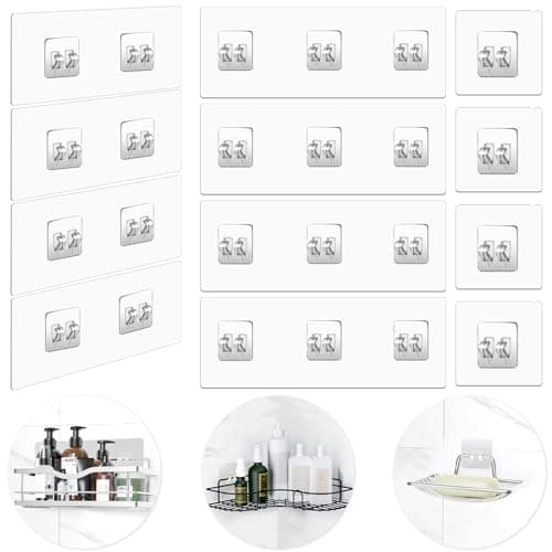 14 Pack Strong Adhesive Hooks for Shower Caddy & Bathroom Storage