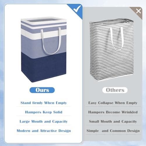 Collapsible Laundry Basket 3-Pack, Waterproof Hamper for Clothes and Towels, Easy Carry Handles, Gradient Blue, 88L