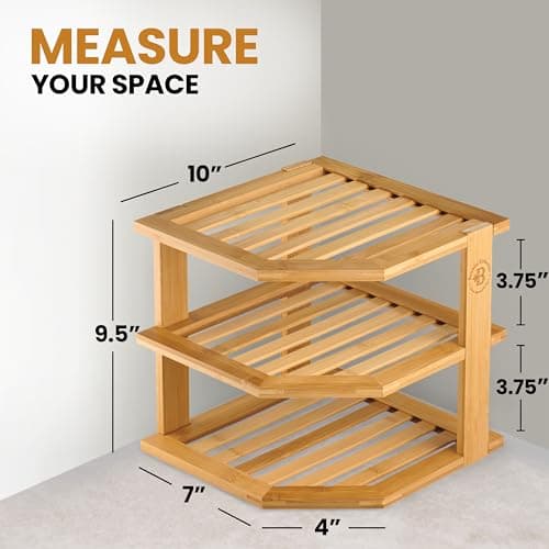 Bamboo Corner Cabinet Organizer Rack - Kitchen, Bathroom & Pantry Space Saver