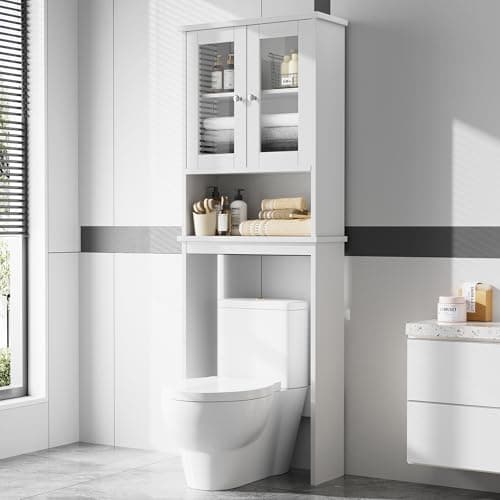 Meilocar Grey Over Toilet Storage Cabinet with Glass Doors