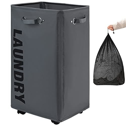 DOKEHOM 25-Inch Slim Collapsible Laundry Basket on Wheels (Black)