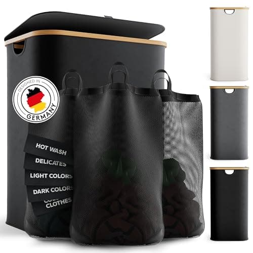 EDELFELD - Collapsible Laundry Hamper with Lid and 3 Sections [150L] - Removable Washing Bags - Large Freestanding Hampers for Laundry