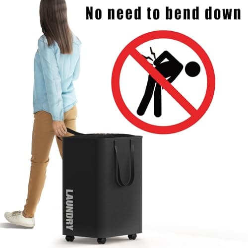 Black 82L Laundry Basket with Wheels and Drawstring Closure
